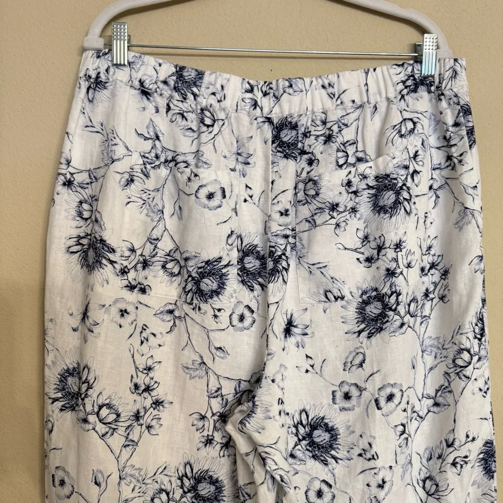 Chico’s LINEN Floral Print Straight Leg Pants White/ Blue Size 2.5 R (14/16) - Picture 7 of 13